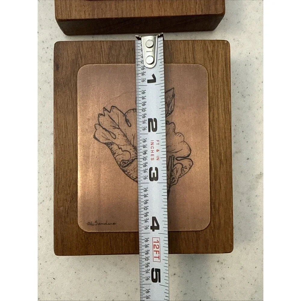 Botanical Wall Art Plaque Set Copper Tone Leaf Relief on Wood Lot 2
